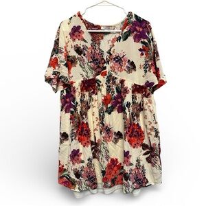ANDREE BY UNIT Floral Blouse/Tunic - Red, Purple, Cream Size Large